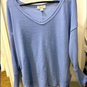 Waffle knit long sleeve light blue
